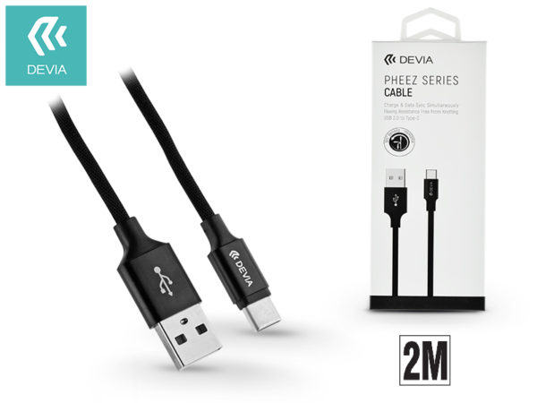 USB - USB Type-C adat- és töltőkábel 2 m-es vezetékkel - Devia Pheez USB Type-C 2.0 Cable - black