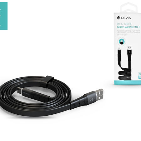 USB - USB Type-C adat- és töltőkábel 1 m-es lapos vezetékkel - Devia Pheez Flat Fast Charging Cable for Type-C 2.4A - black
