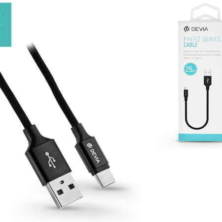 USB - USB Type-C adat- és töltőkábel 25 cm-es vezetékkel - Devia Pheez USB Type-C Cable 2.1A - black