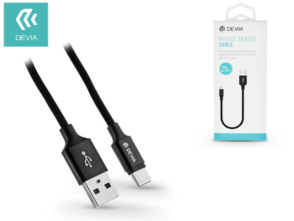 USB - USB Type-C adat- és töltőkábel 25 cm-es vezetékkel - Devia Pheez USB Type-C Cable 2.1A - black