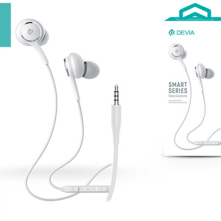 Devia univerzális sztereó felvevős fülhallgató - 3,5 mm jack - Devia Smart Series Wired Earphone EM20 - white