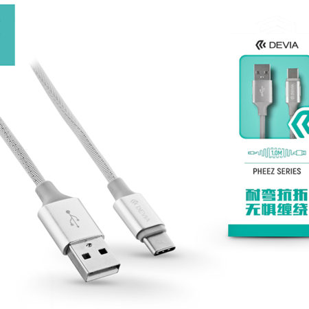 USB - USB Type-C adat- és töltőkábel 1 m-es vezetékkel - Devia Pheez USB Type-C 2.0 Cable - silver