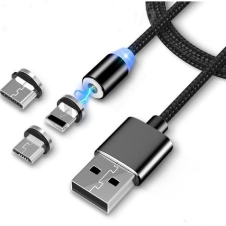 Adat- és töltőkábel Mágneses csatlakozóval Type C , Micro USB és Lighting csatlakozóval. szürke