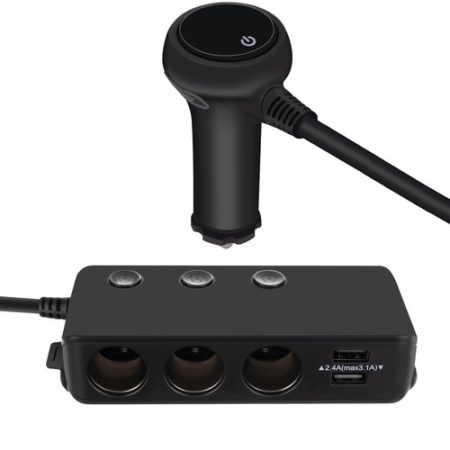 Autós szívargyújtó elosztó 3-as plusz 4 db USB, 12/24V, külön kapcsolható aljzatok