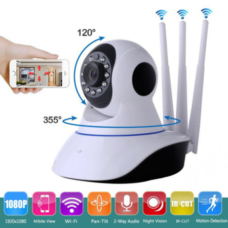 Babafigyelő és kisállat figyelő, mobiltelefonról forgatható WiFi, IP kamera 3 antenna, Onvif, P2P, HD