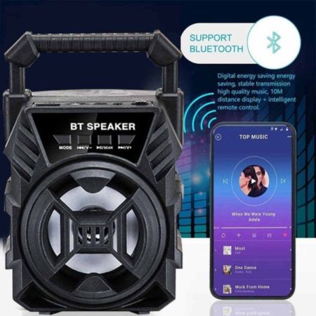 Bluetooth, FM rádiós, USB-s, AUX-os, memórikártyás fekete vezeték nélküli hangszóró