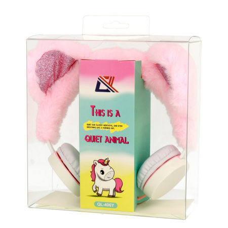 GJBY fejhallgató gyerekeknek mikrofonnal (QL-406Y)-Plüss macis PINK