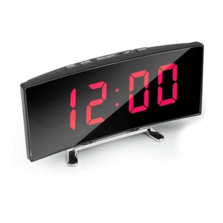 Hajlított tükrös LED ébresztőóra hőmérővel, zöld számokkal