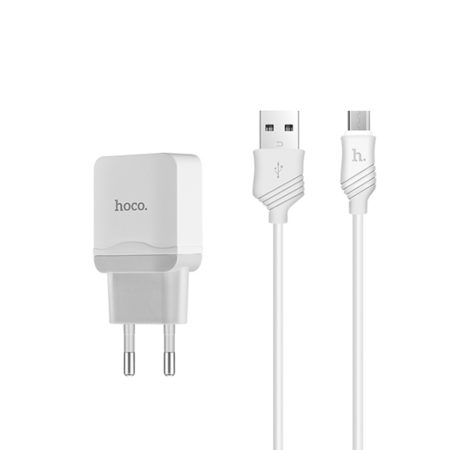 Prémium minőségű HOCO hálózati töltő  C22A 1xUSB 2,4A plusz lightning kábel fehér