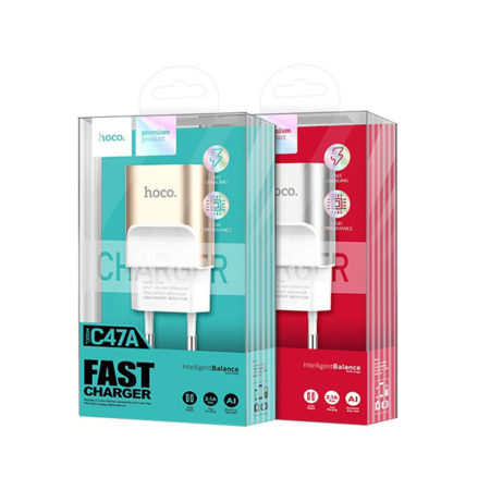 Prémium minőségű HOCO hálózati töltő C47A 2xUSB 2,1A arany