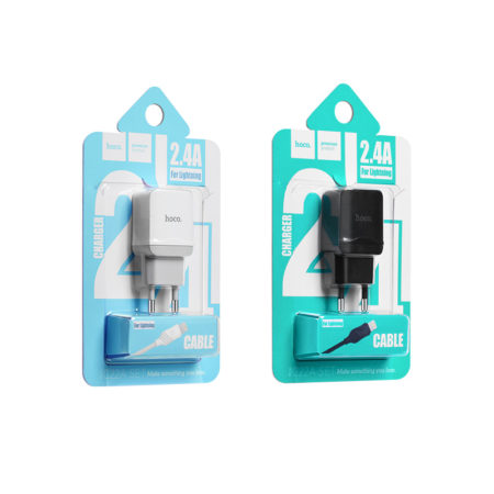 Prémium minőségű HOCO hálózati töltő C22A 1xUSB 2,4A plusz lightning kábel fekete