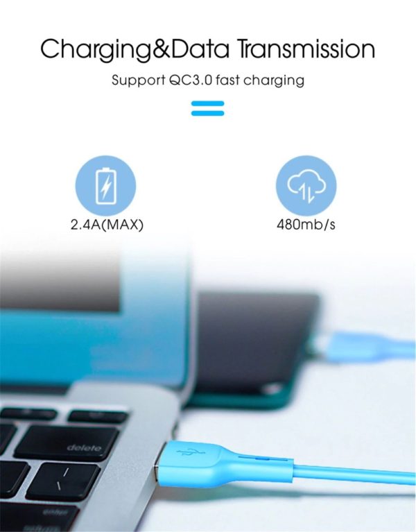 USB kábel - szilikon Lightning QC 3.0 1m rózsaszín - Image 2
