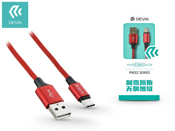 USB - USB Type-C adat- és töltőkábel 1 m-es vezetékkel - Devia Pheez USB Type-C 2.0 Cable - red