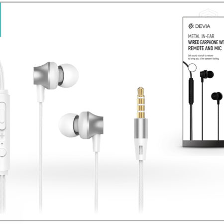 Devia univerzális sztereó felvevős fülhallgató - 3,5 mm jack - Devia Metal In-Ear Wired Earphones - silver