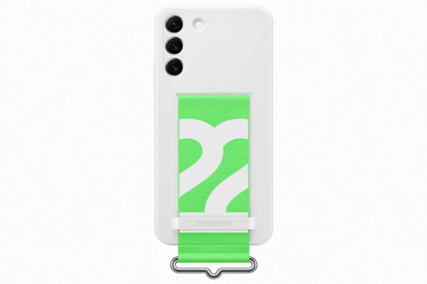 Samsung S22 Plusz szilikon tok szíjjal, Fehér