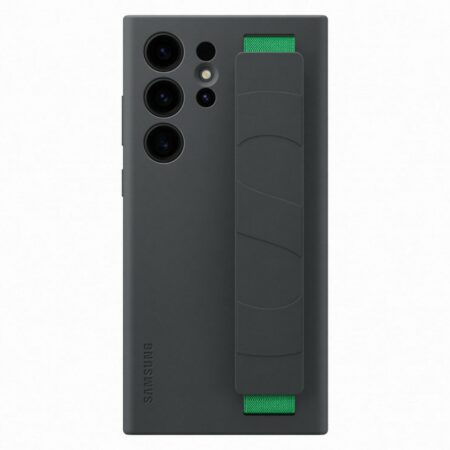 Samsung S23 Ultra szilikon tok szíjjal, Fekete