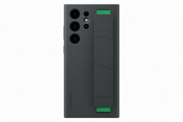 Samsung S23 Ultra szilikon tok szíjjal, Fekete