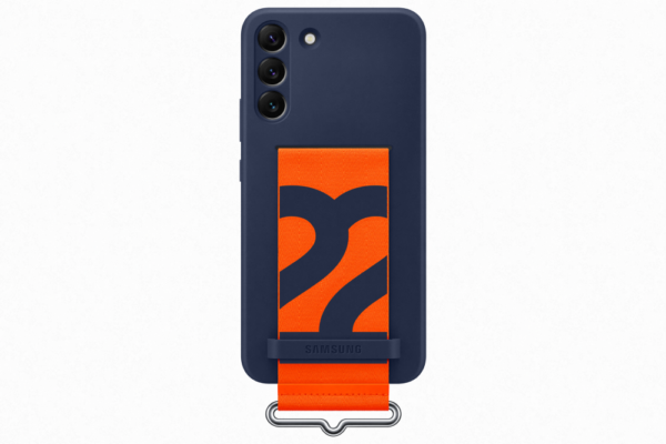 Samsung S22 Plus szilikon tok szíjjal, kék,sérült