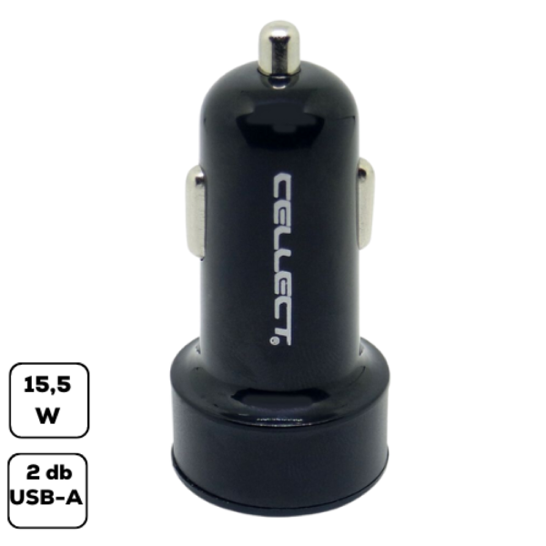 15,5W Autós töltő adapter 2 USB csatlakozó, 3.1A