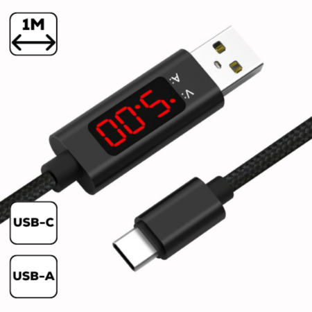 Adatkábel digitális kijelzővel, 1m, Fekete