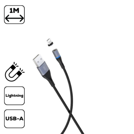 XOP NB125, Mágneses adatkábel, USB+Lightning,Feket