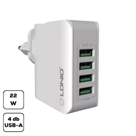 LDNIO 22W hálózati töltő adapter, 4 USB kimenet