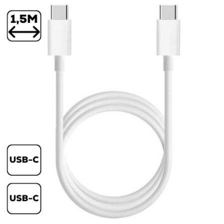 USB Type-C adat-és töltőkábel, 1,5m, fehér