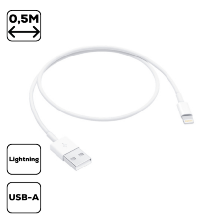 Apple Lightning USB kábel, 0,5 m, Fehér