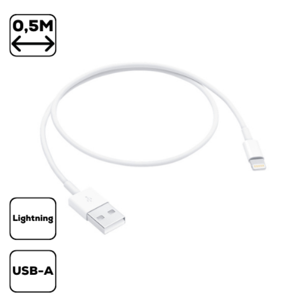 Apple Lightning USB kábel, 0,5 m, Fehér