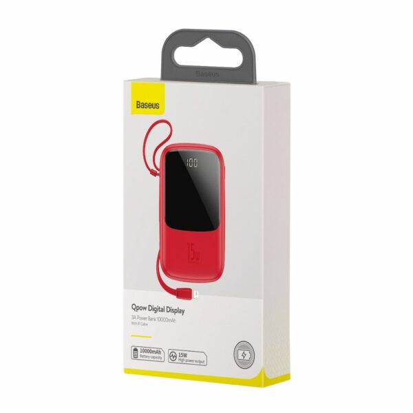 Power Bank BASEUS QPow - 10 000mAh LCD Quick Charge PD 15W with cable to Lightning 8-pin red PPQD-B09 - Image 7