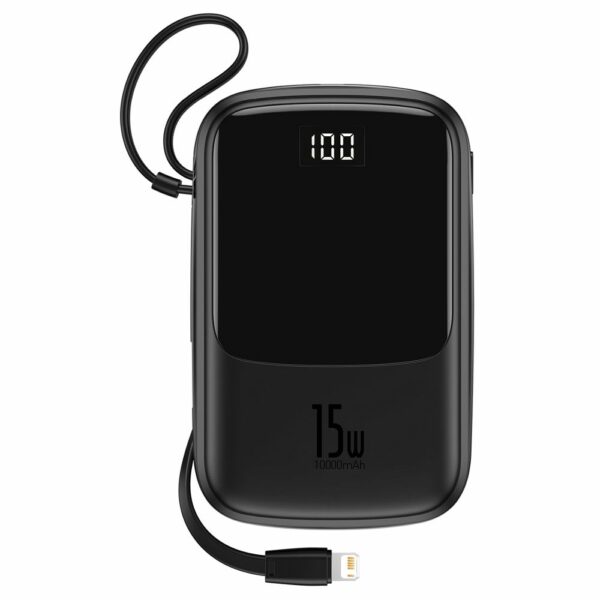 Power Bank BASEUS QPow - 10 000mAh LCD Quick Charge PD 15W with cable to Lightning 8-pin black PPQD-B01 - Image 5