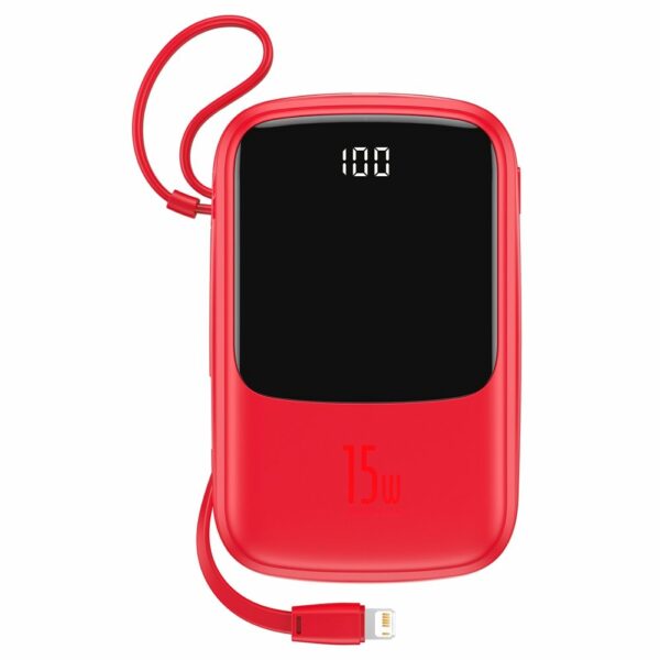 Power Bank BASEUS QPow - 10 000mAh LCD Quick Charge PD 15W with cable to Lightning 8-pin red PPQD-B09 - Image 3