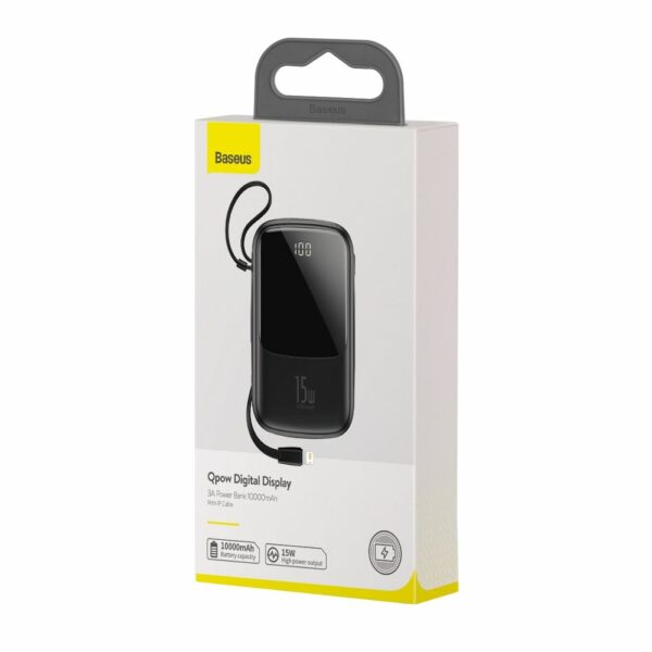 Power Bank BASEUS QPow - 10 000mAh LCD Quick Charge PD 15W with cable to Lightning 8-pin black PPQD-B01 - Image 7
