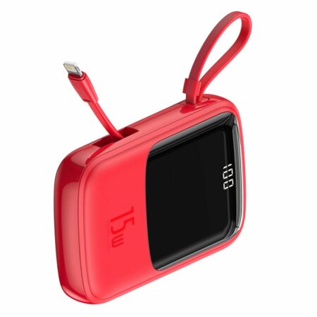 Power Bank BASEUS QPow - 10 000mAh LCD Quick Charge PD 15W with cable to Lightning 8-pin red PPQD-B09