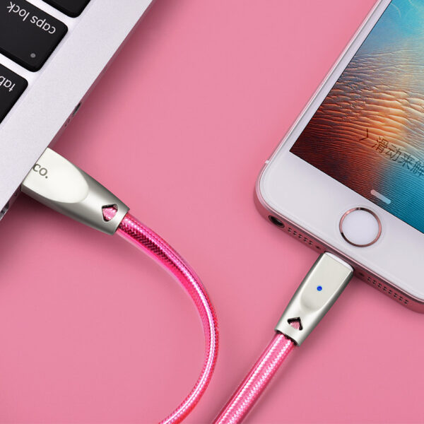 Hoco USB kábel Jelly Knitted U9 Lightning 1,2 méteres rose gold - Image 2