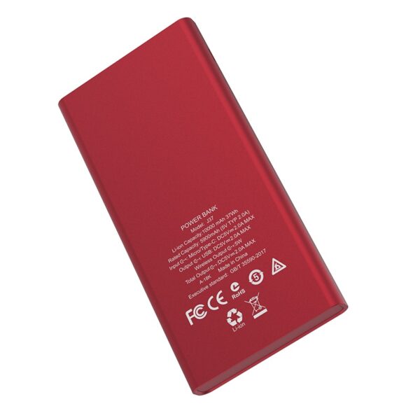 Hoco Power Bank 10000 mAh vezeték nélküli tölési funkcióval Piros 2X USB J37 - Image 2