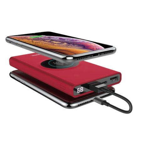 Hoco Power Bank 10000 mAh vezeték nélküli tölési funkcióval Piros 2X USB J37