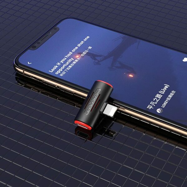 Lightining Dual adapter 2IN1 töltés és fülhallgató csatlakozás egyszerre BOROFONE BV6 fekete - Image 2