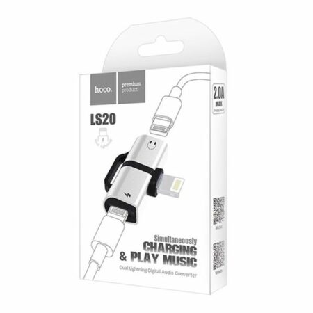 Lightining Dual adapter 2IN1 töltés és fülhallgató csatlakozás egyszerre HOCO LS20 fehér