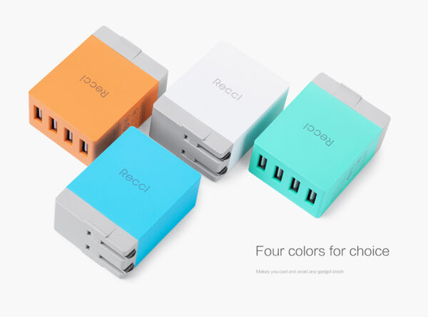 Hálózati töltő adapter  4xUSB - 2,1A  KÉK  + EU adapter - Image 4