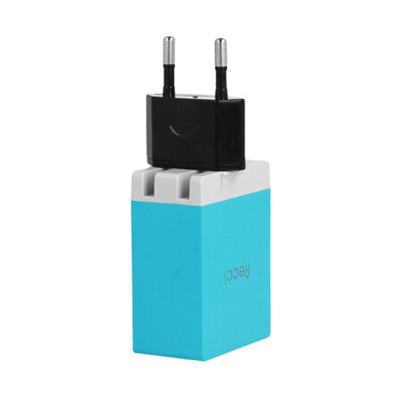 Hálózati töltő adapter  4xUSB - 2,1A  KÉK  + EU adapter