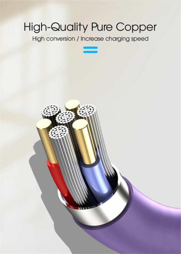 Type C USB 3.0 QC gyorstöltés funkciós USB kábel 2.4A, 1m rózsaszín strapabíró szilikon - Image 3