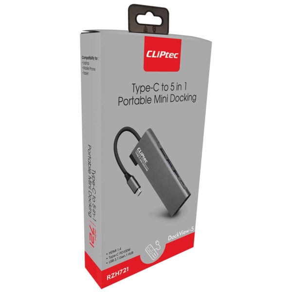 Type C HUB elosztó, 3XUSB 3.1 + Type C + HDMI - DOCKVIEW-5 Cliptec RZH721 - Image 2