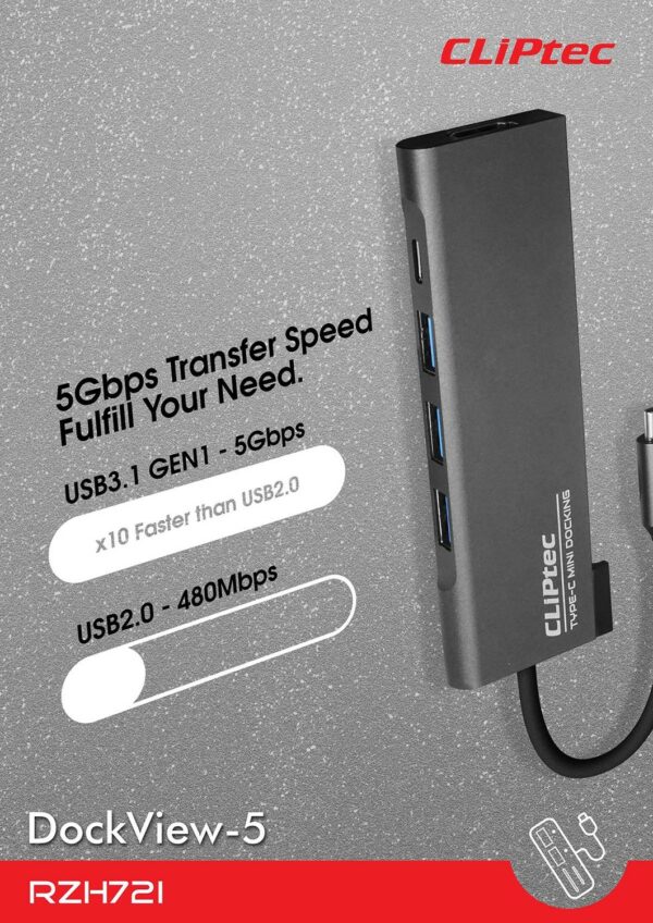 Type C HUB elosztó, 3XUSB 3.1 + Type C + HDMI - DOCKVIEW-5 Cliptec RZH721 - Image 5