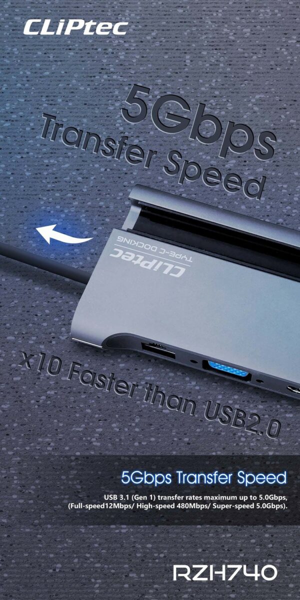 Type C HUB elosztó 3XUSB 3.1 + TYPE C + HDMI + VGA + RJ45 - VIEWNET-7 CliptecRZH740 - Image 6