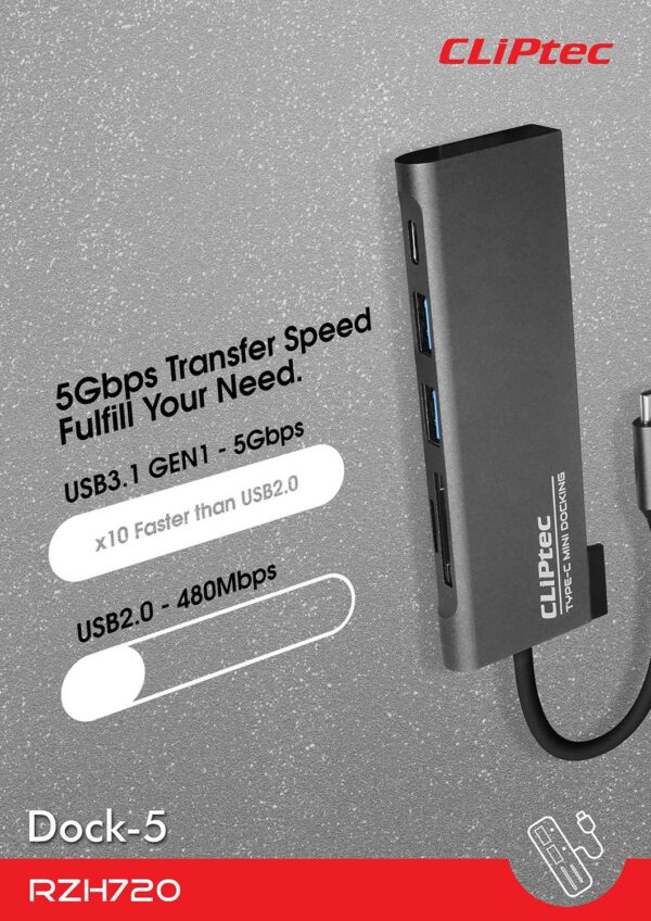 Type C HUB elosztó 2XUSB 3.1 + Type C + SD/MICROSD - DOCK-5 Cliptec RZH720 - Image 4