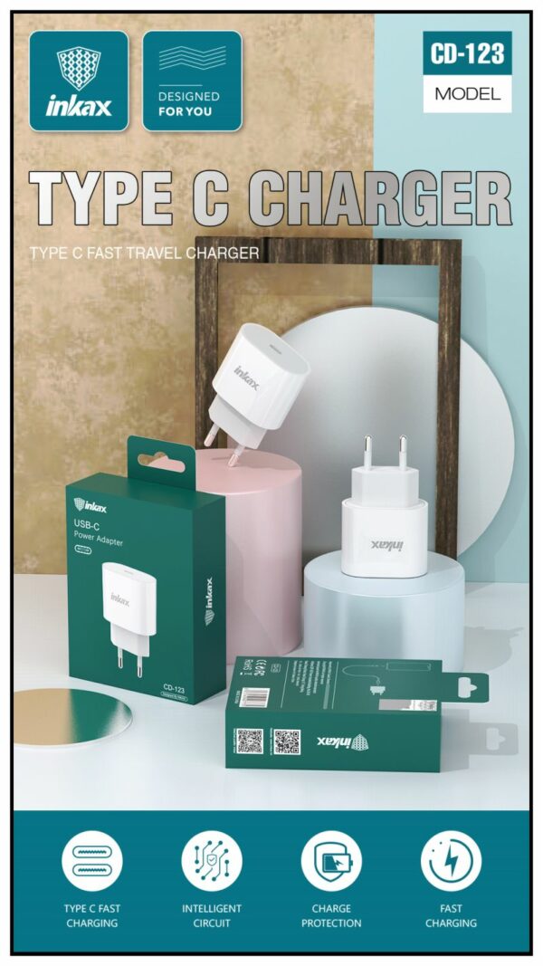 Hálozati töltő adapter, gyorstöltő Type C  5V, 2.4A model CD-123 - Image 4