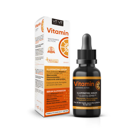 Világosító szérum, fehérítő hatással, C-vitaminnal, niancinamiddal (B3-vitamin), hialuronsavval, 30 ml, diétás esztétikai